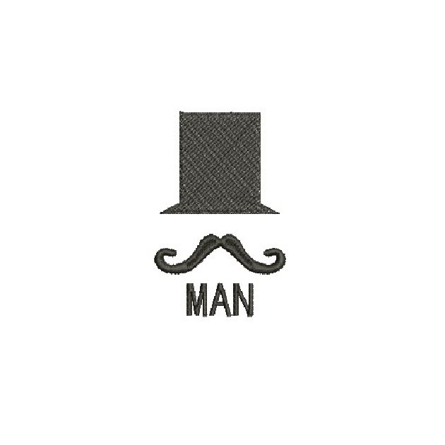 На изображении шляпа-цилиндр и усы, под ними написано слово «MAN». Всё выполнено в тёмных тонах.